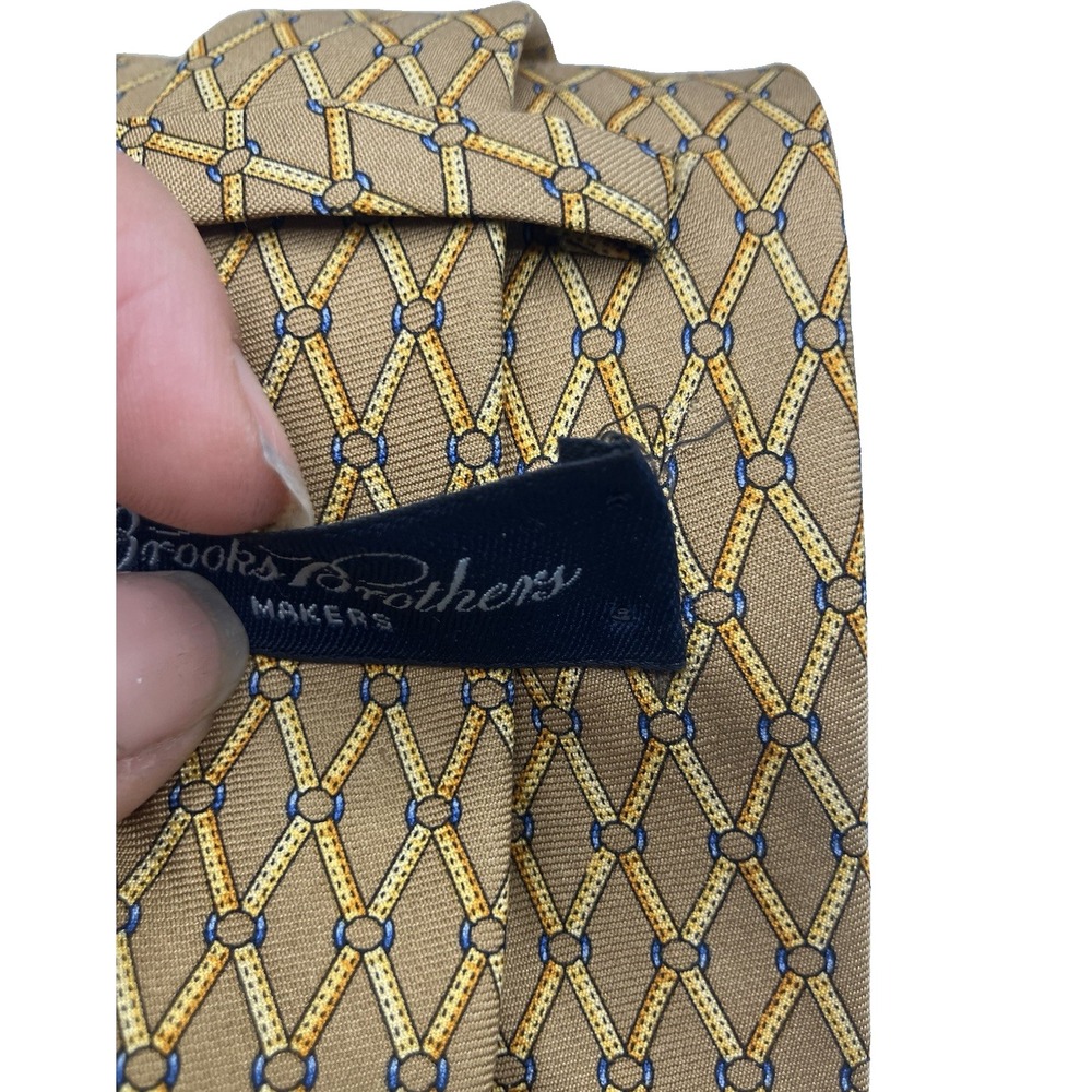 BROOKS BROTHERS Makers Yellow Pure Silk Tie Equestrian Pattern - Picture 6 of 8
